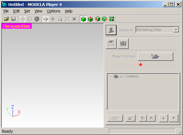The Modela GUI before importing a .stl file