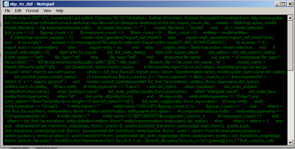 Screen capture of conversion plugin source code.