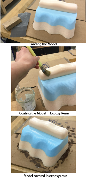 sanding and coating the foam model in expoxy