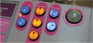 buttons on an interactive museum exhibit