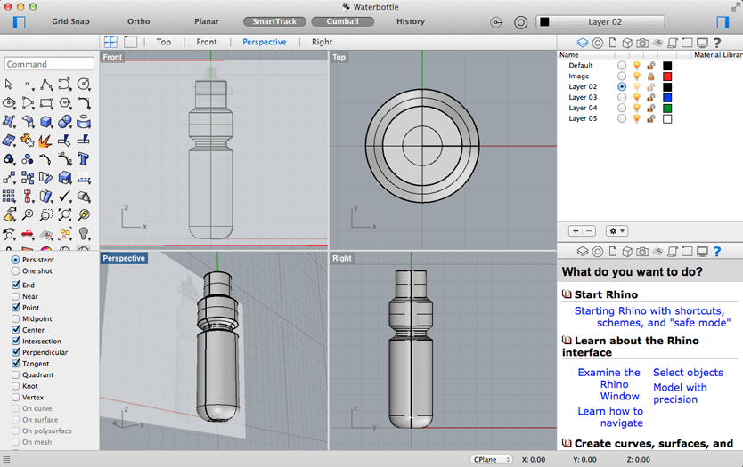 Screen capture of Water Bottle in Rhinoceros