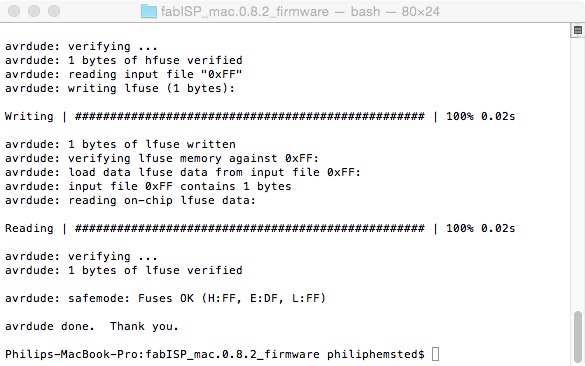 FabISP firmware loaded successfully