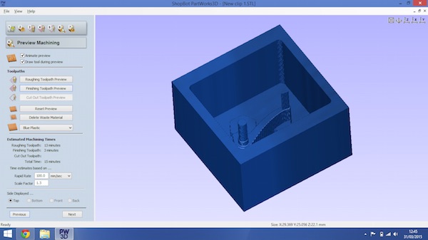 PartWorks preview of finished toolpath