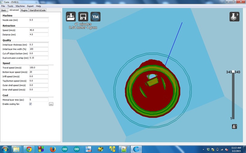 cura bottom view of the hole