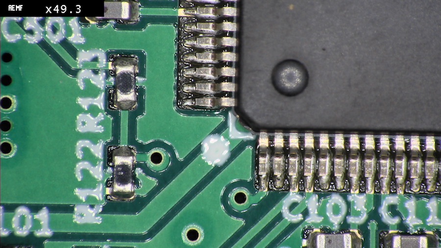 Detail shot of the microcontroller after soldering