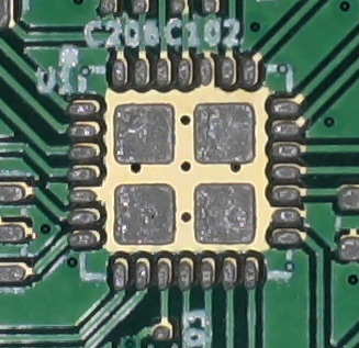 The board without the PIC, showing the missing soldermask