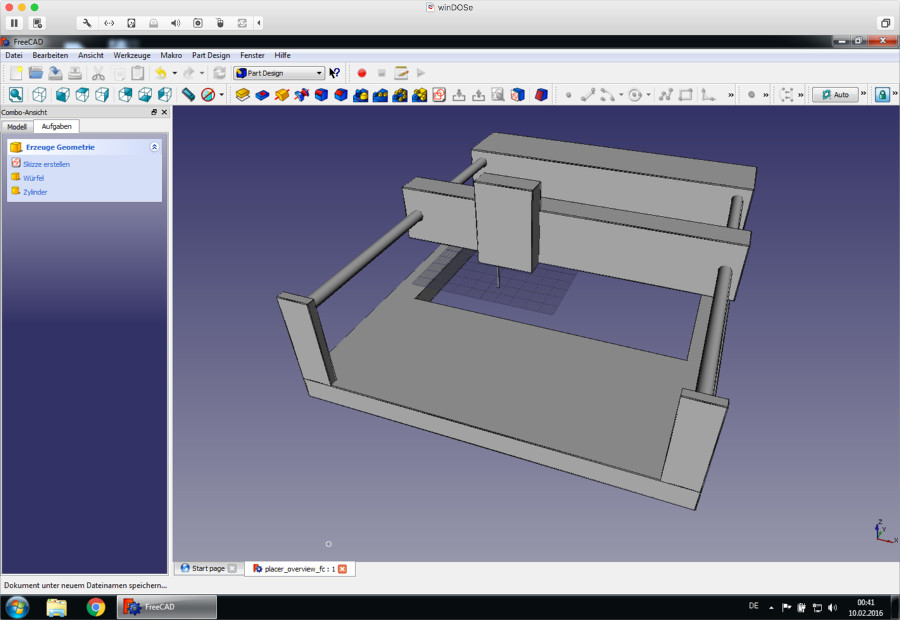 Perspective view of the placer concept, done in freeCAD