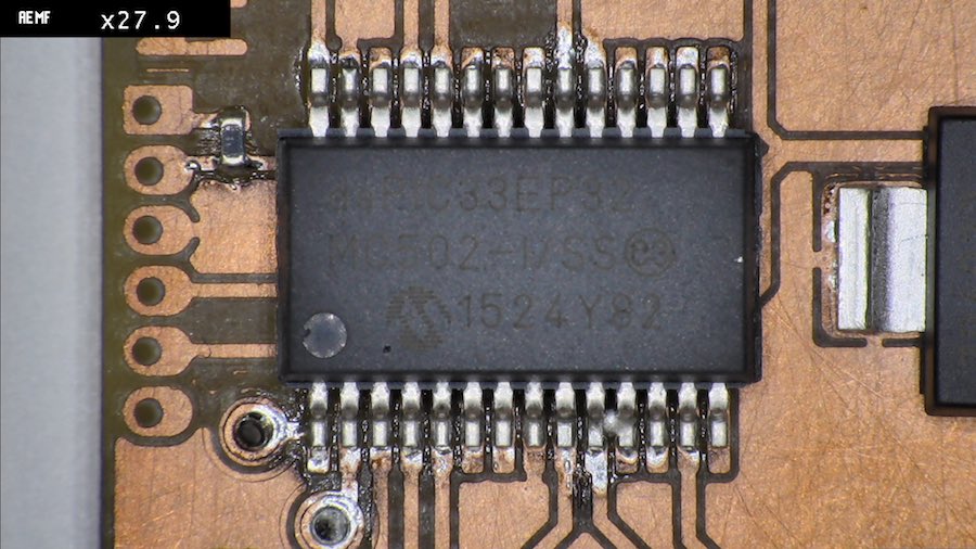 the PIC on the board with a solder bridge