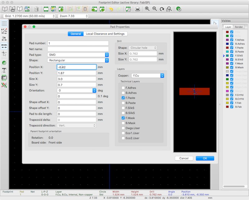 SMD pad in the footprint editor
