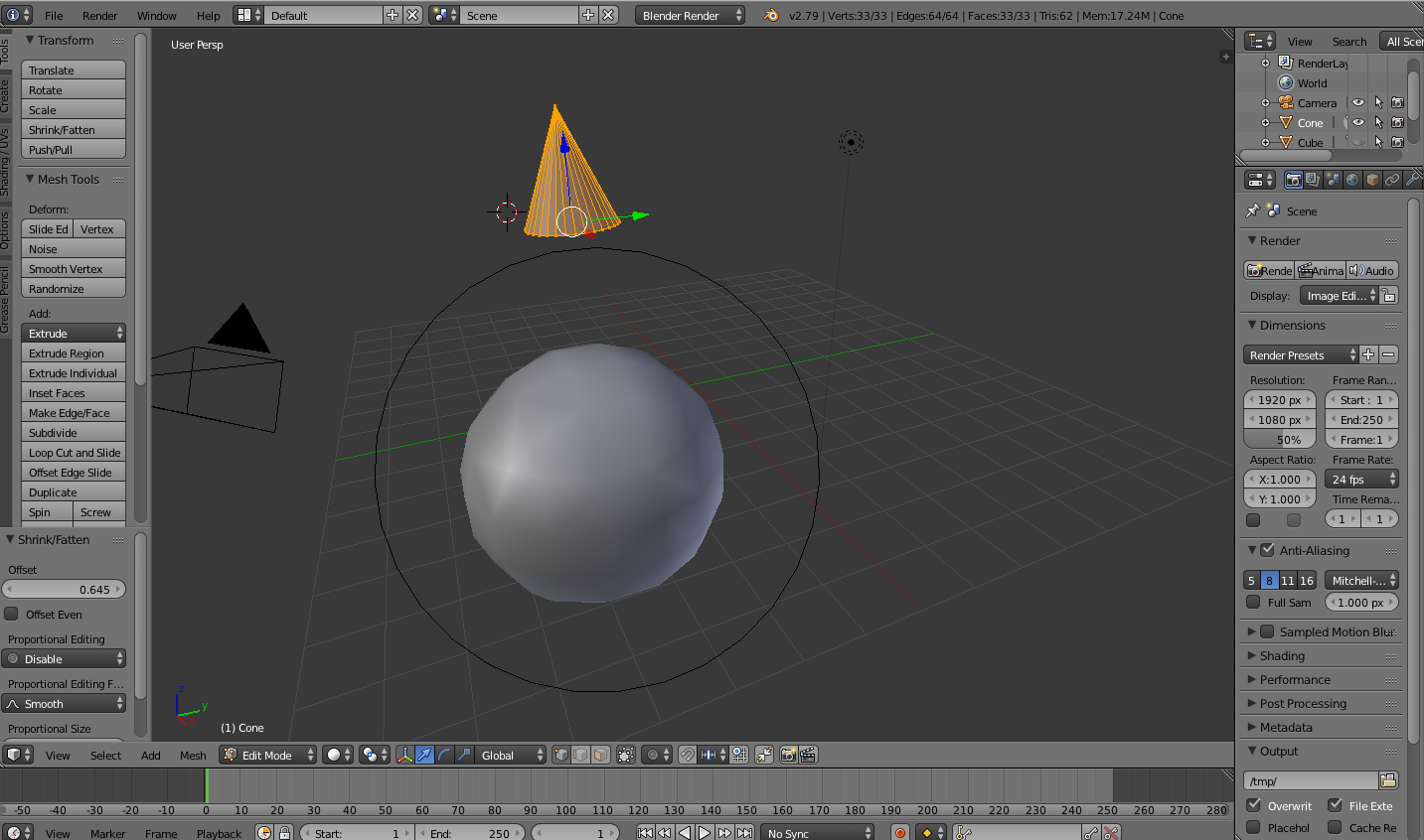 Spehre and cone with Blender