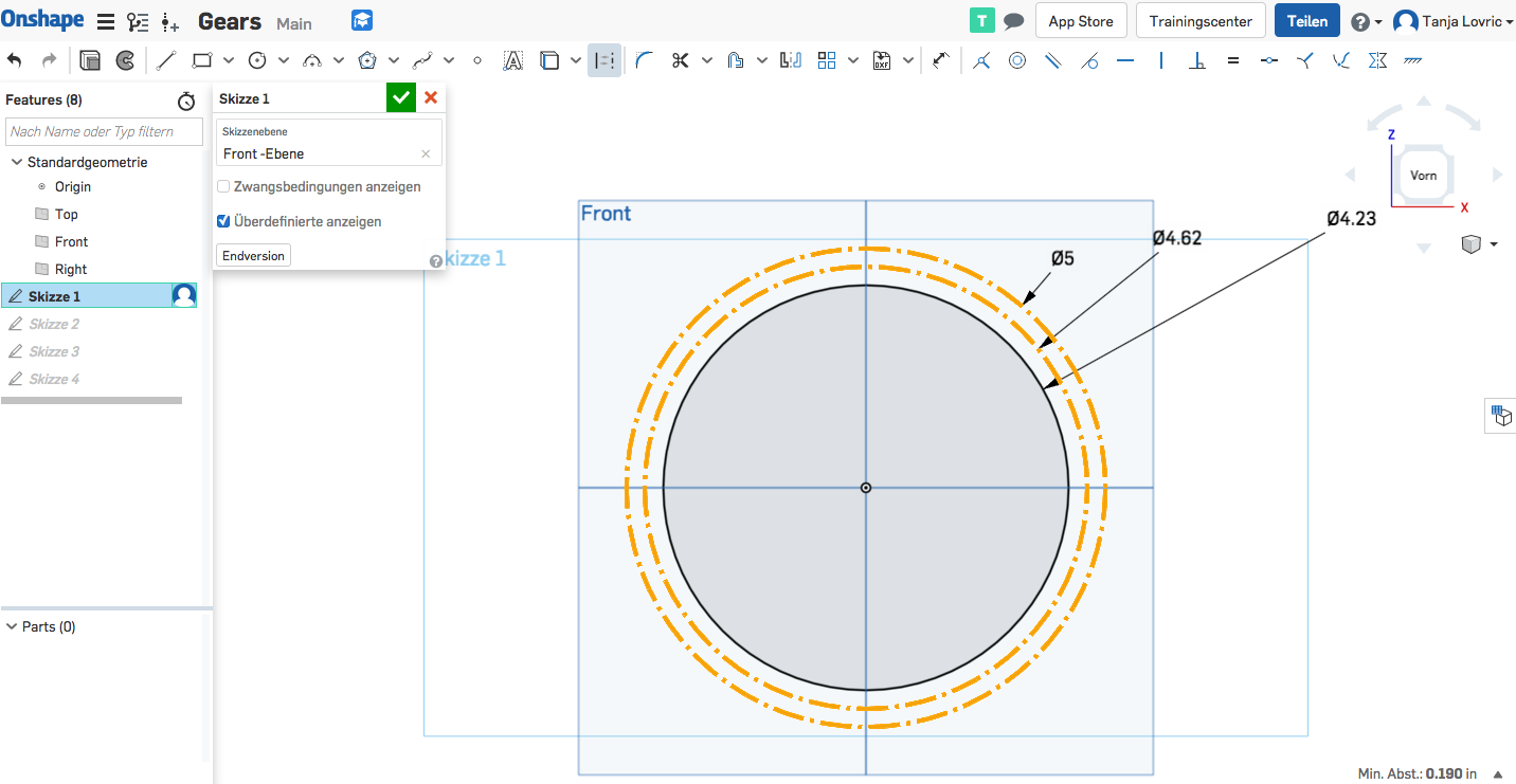 Helpconstruction for gear tooth using Onshape