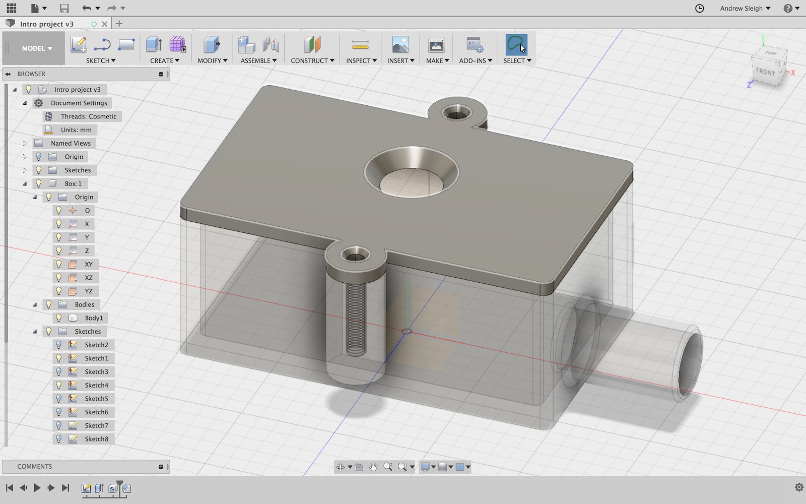 A test object in Fusion 360