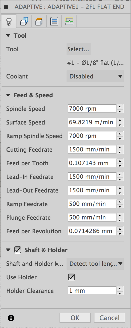 Editing the toolpath 'tool' settings