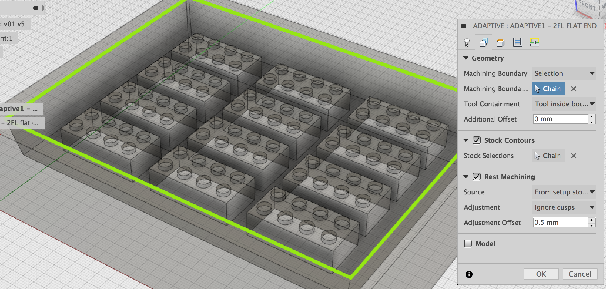 Editing the toolpath 'geometry' settings