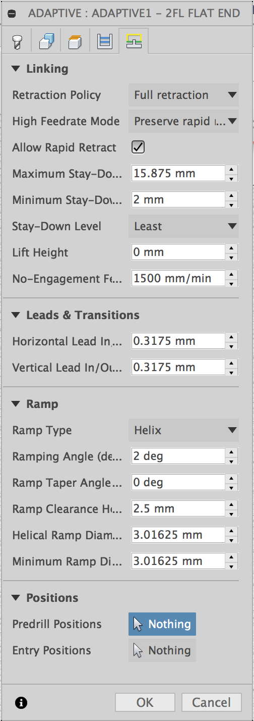 Editing the toolpath 'linking' settings
