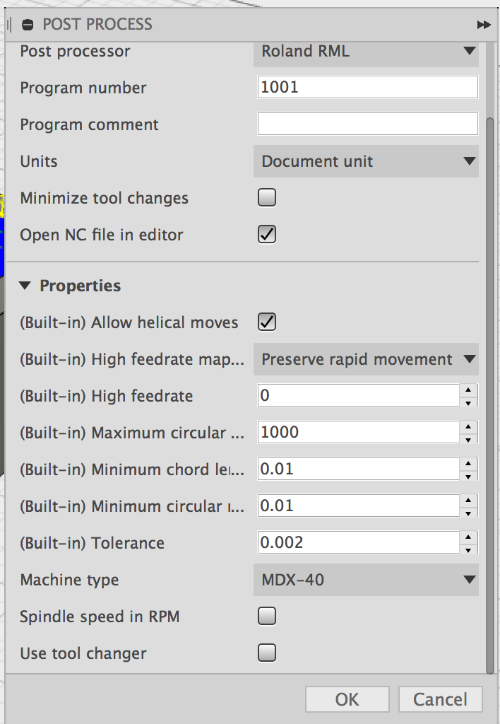 Post processing settings