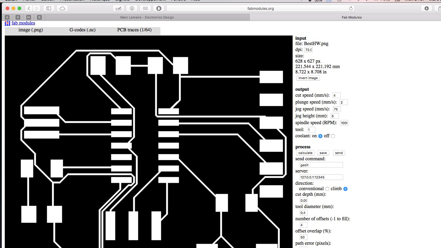 The corrected toolpath for our board