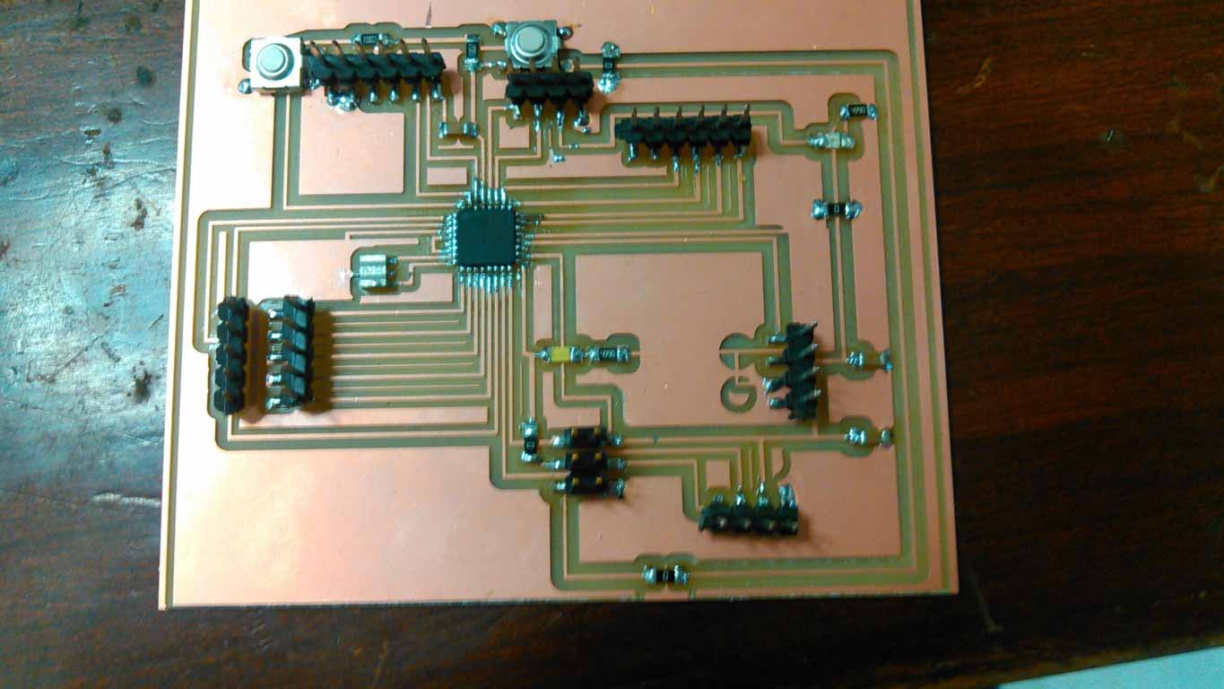 Soldered components on a PCB