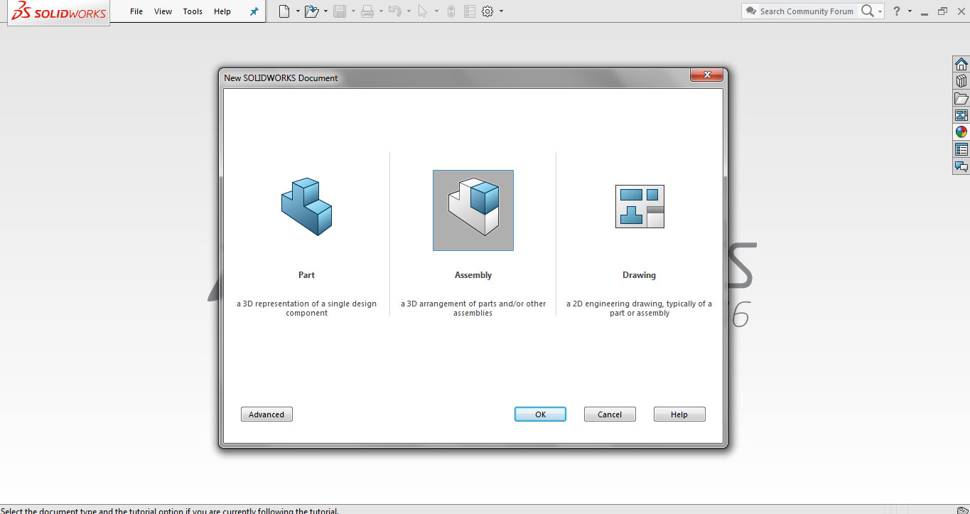 selecting Assembly as new document