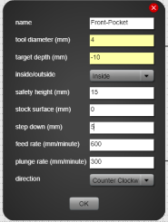 MakerCam CAM profile settings