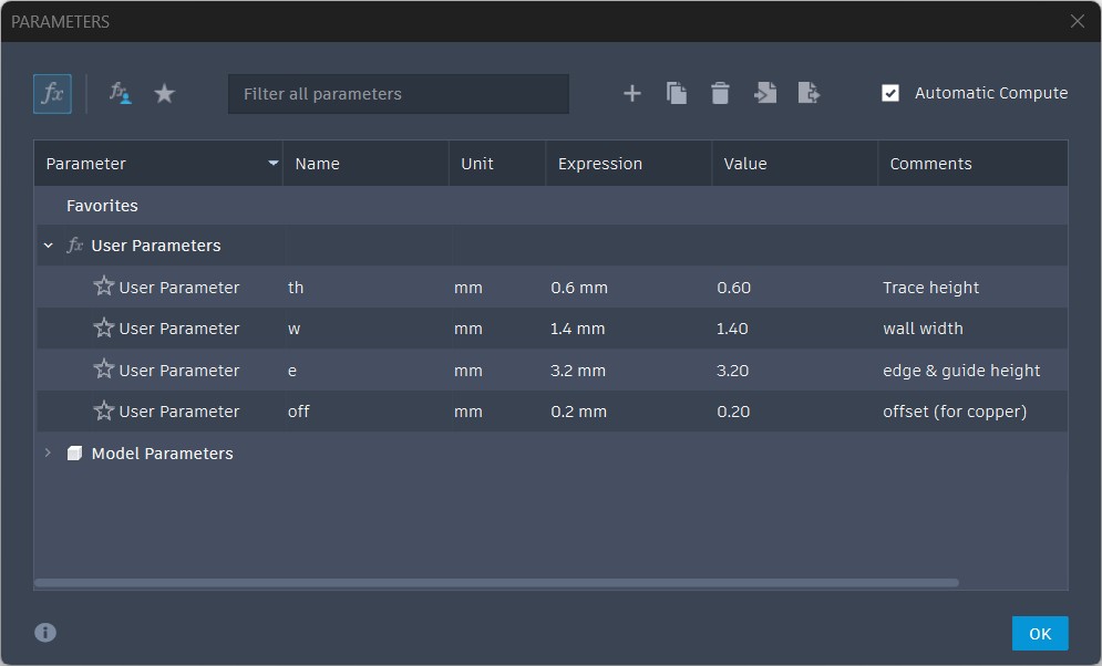 Fusion 360 model showing trace guide bridge supports