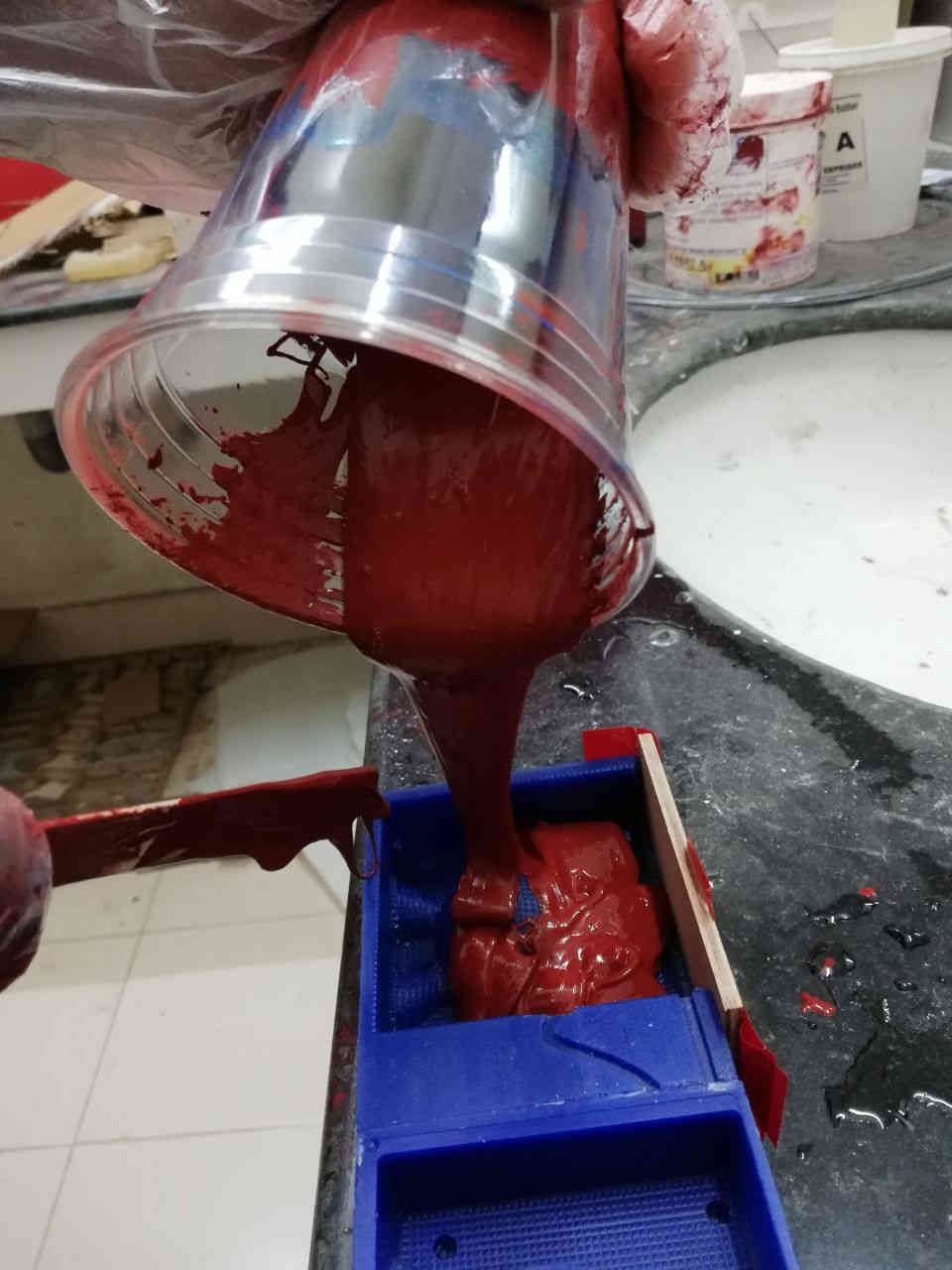Pouring the mold mix