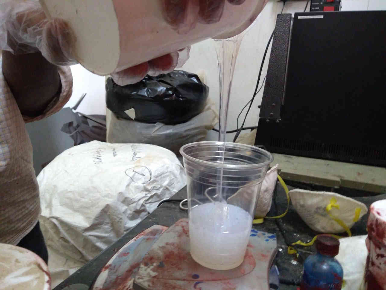 pouring silicone mix