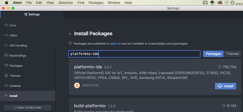 Install PlatformIO IDE in ATOM