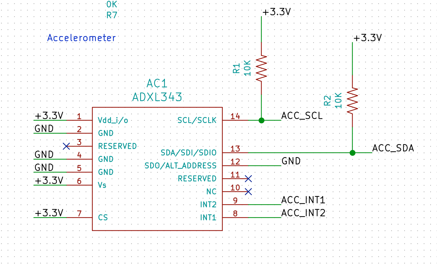 Connected pins for the accelerometer