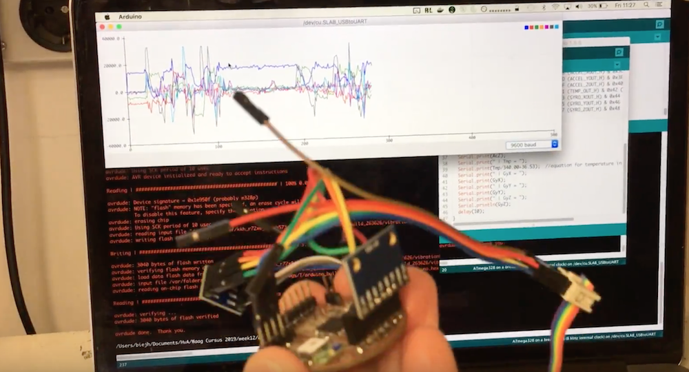 Raw accelerometer and gyroscope values from MPU6050 plotted with ArduinoIDE