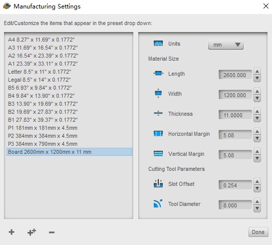 Manufacturing settings
