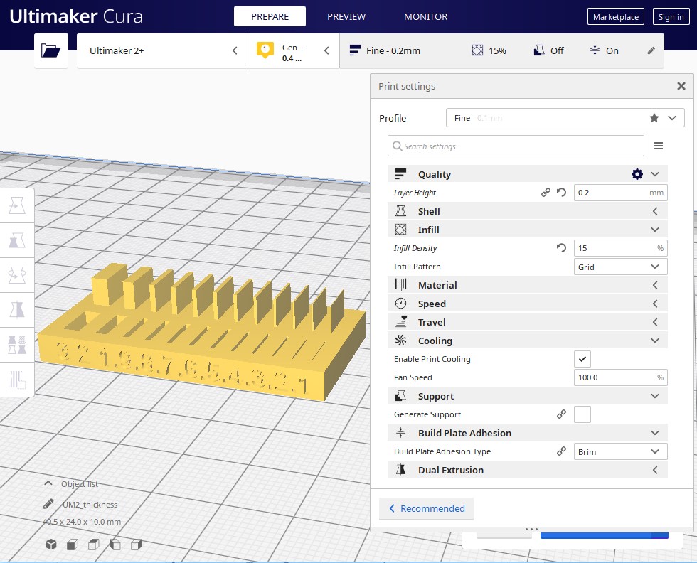 Thickness file in Cura