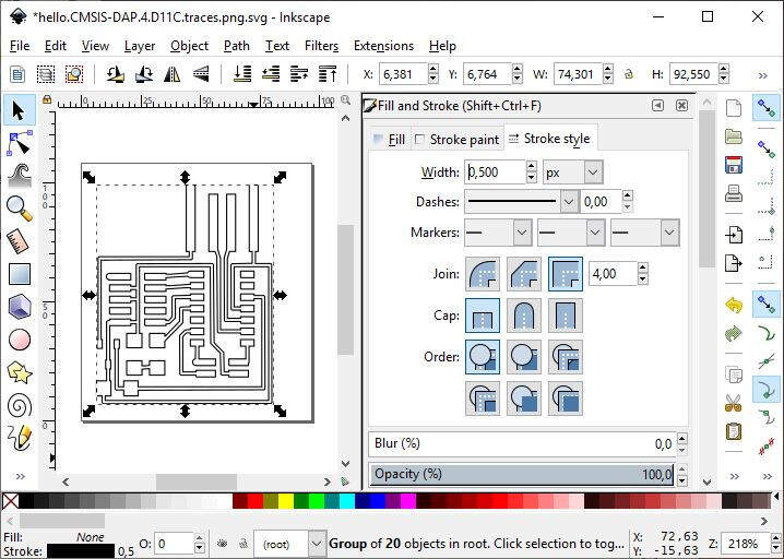 Picture of the editing of the .SVG file with Inkscape