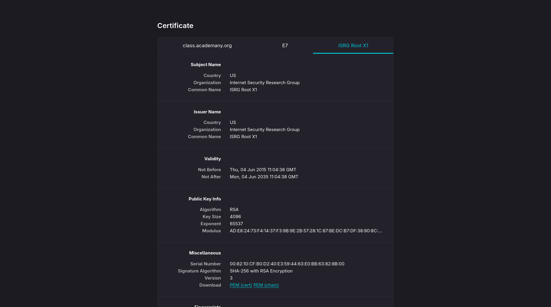 Pem files and metadata