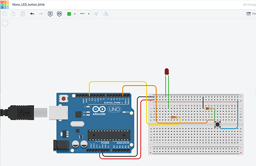 Tinkercad layout for LED and button configuration