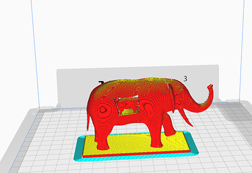 Elephant model display after slicing using Cura colour code