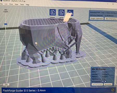 Slicer image: elephant with supports