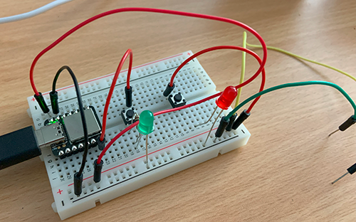 Breadboard prototype: Making a LED blink via pressing a button