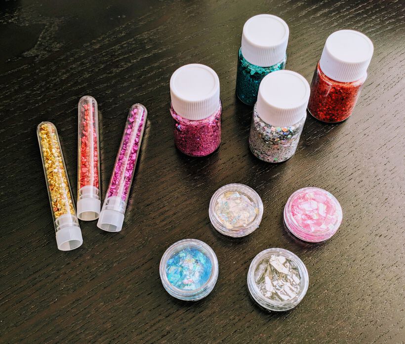 I bought three different kinds of “glitter” to add to my casts, these are only some of the colors