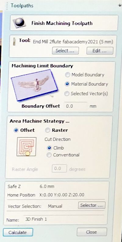 The “3D Finishing Toolpath” settings