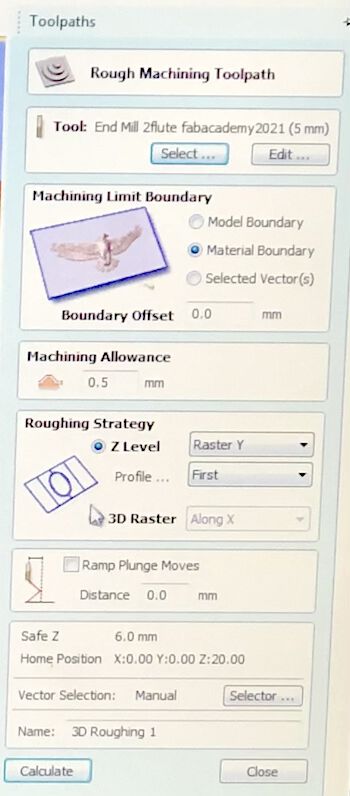 The toolpath options when using a 3D model