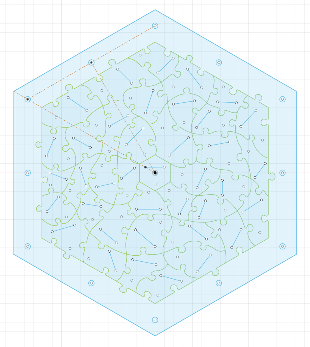 The design for the bottom plate of the puzzle with all the contact points