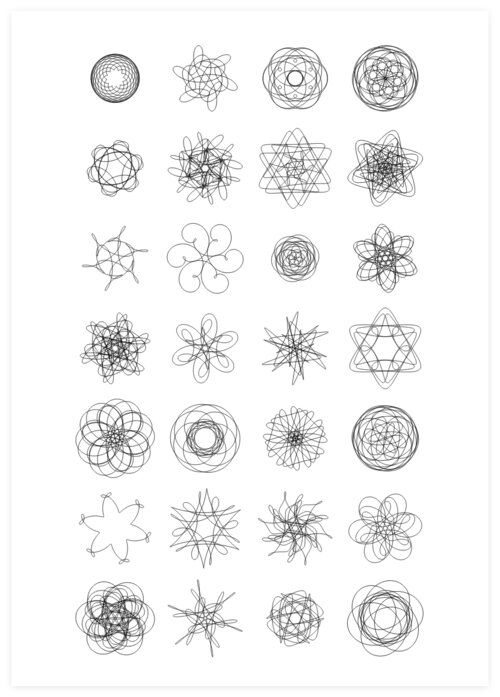 My program creates a grid of random spirographs, from which I can choose which I want to keep