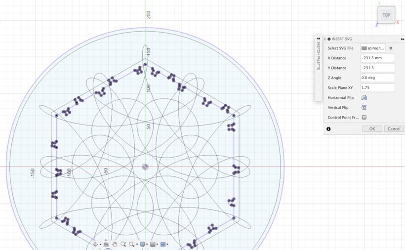 Odd settings to use to import my spirograph into Fusion 360