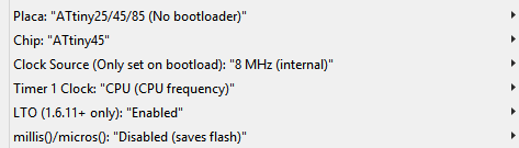 Setting use on the arduino IDE to program the ATtiny45