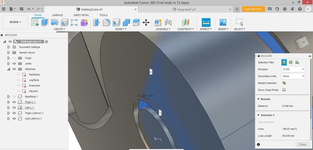Screenshot of Fusion 360 focused on the problem