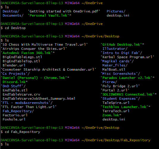 Navigating files in the console