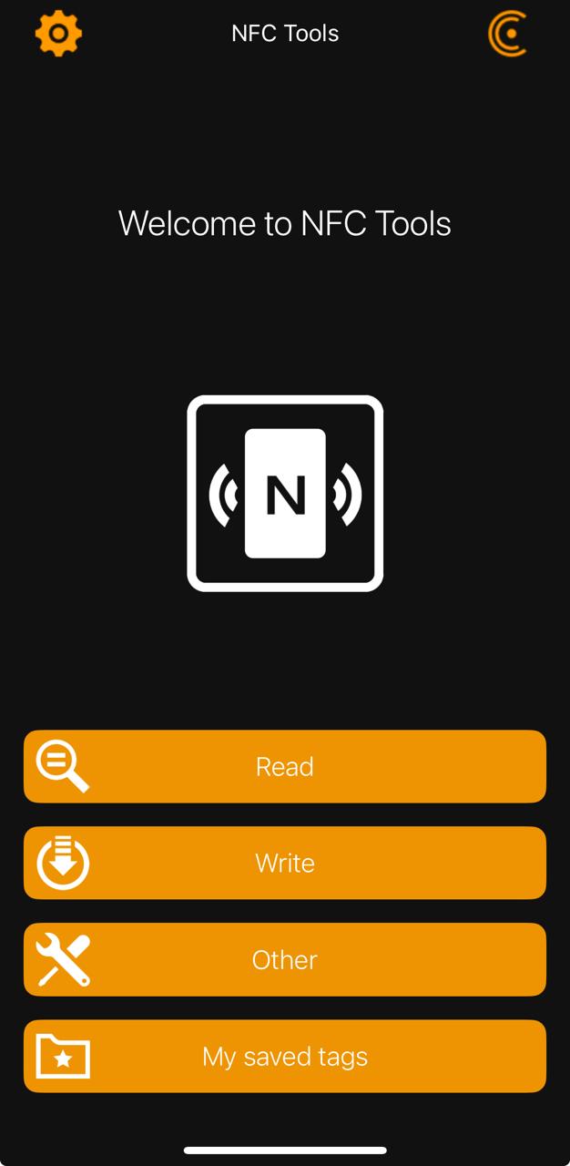 NFC Tools app main screen