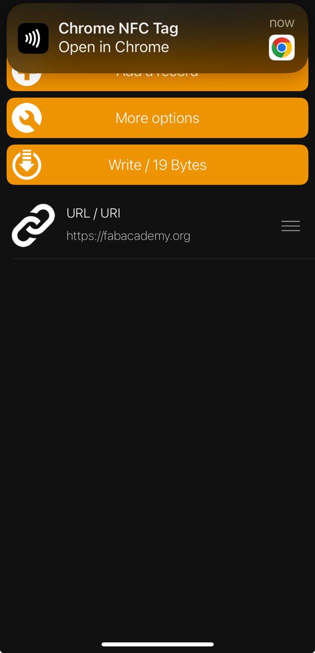 NFC tag notification popup