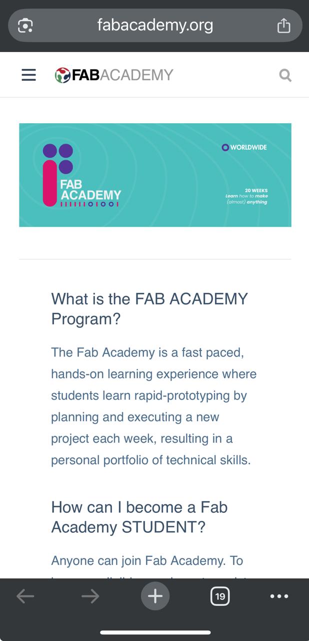 FabAcademy webpage opened from NFC